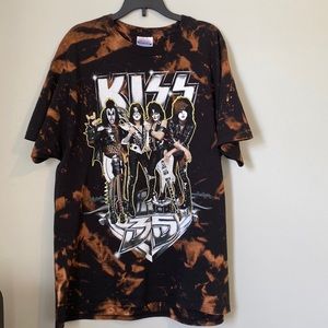 Kiss Shirt, Adult Large, black, bleach tie dyed